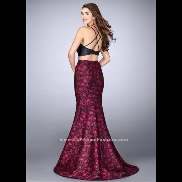 NWT La Femme 23864 two piece mermaid dress - vegan leather top & strappy back - Picture 6 of 13